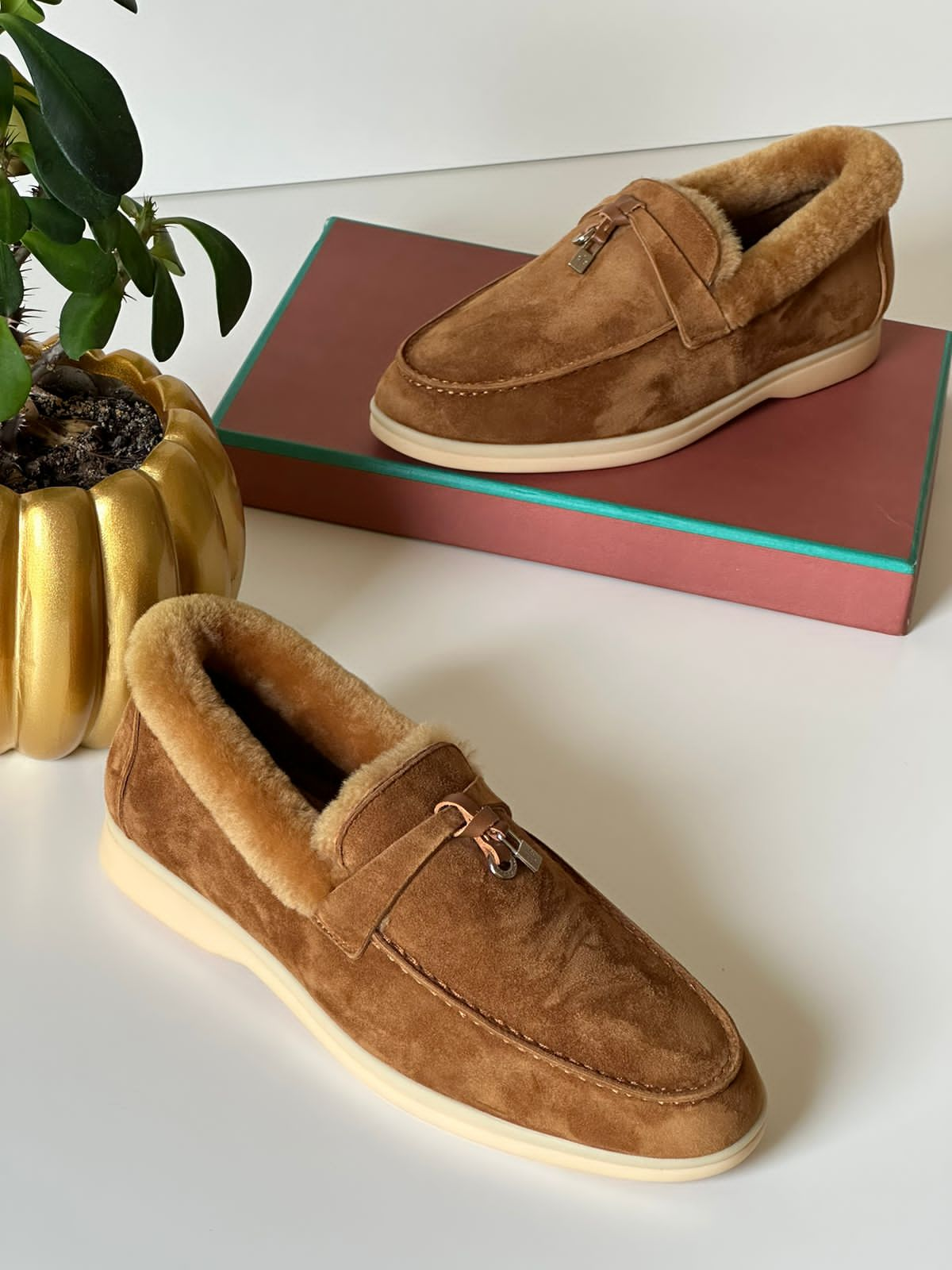 Luxurious Suede Fur-Lined Loafers