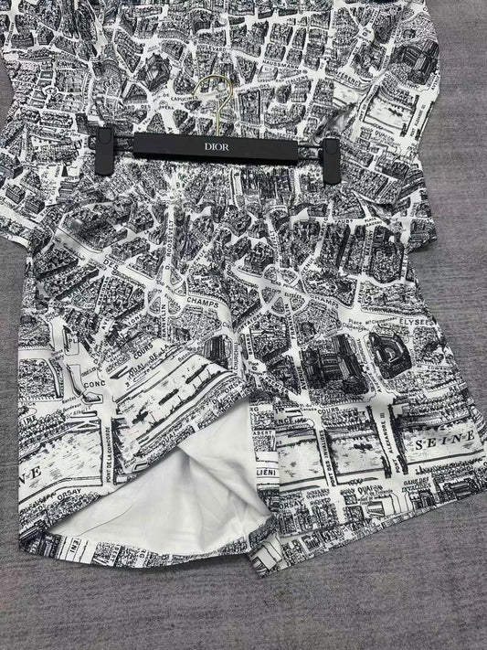 Dior Paris Map-Print Shirt and Shorts Set