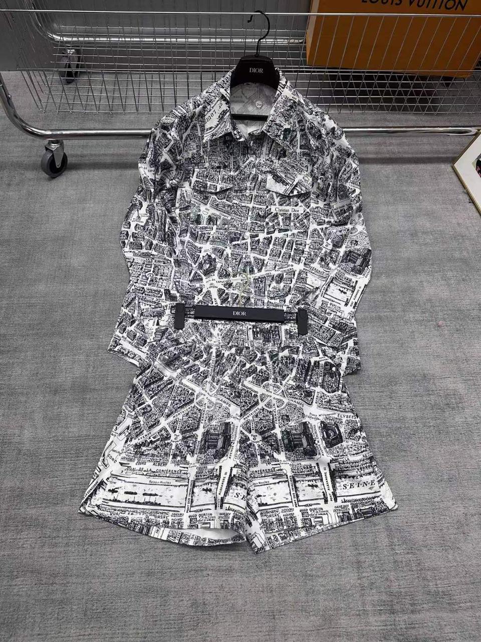 Dior Paris Map-Print Shirt and Shorts Set