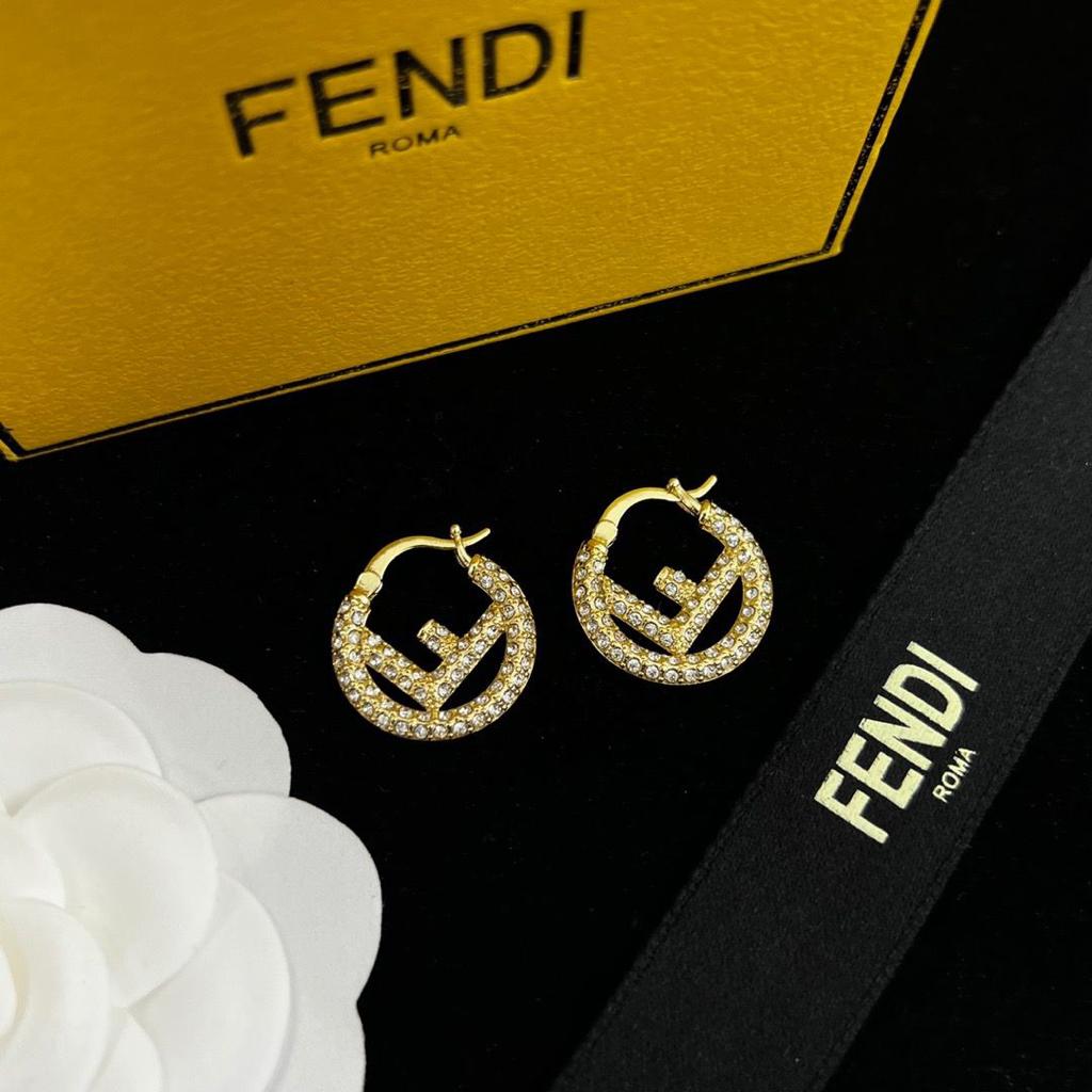 Fendi Round Stud Earrings with Crystals – Iconic & Elegant