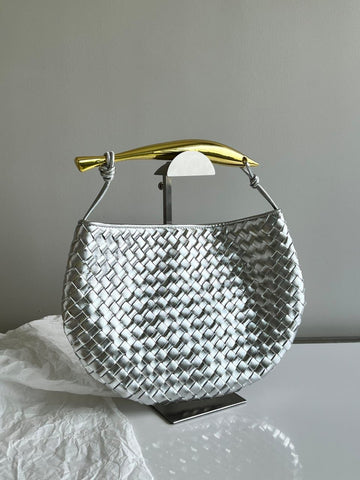 Bottega Veneta Metallic Silver Woven Handbag – Luxe & Contemporary