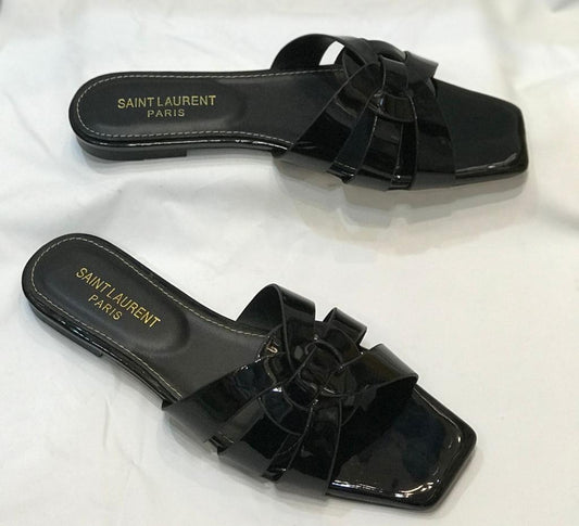 Saint Laurent Cassandre Patent Leather Slides