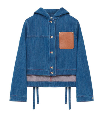 Loewe Hooded Denim Jacket with Leather Pocket