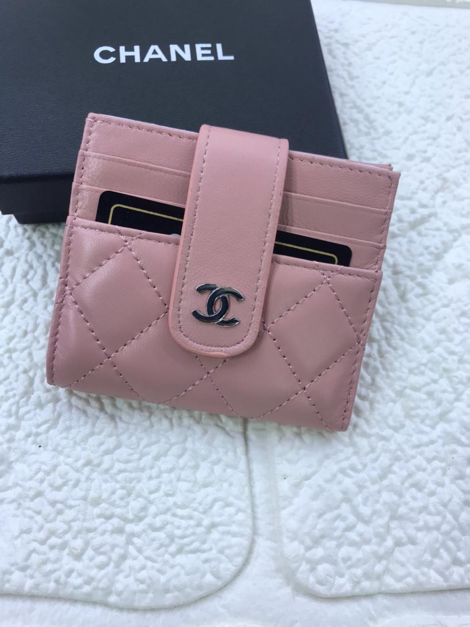 Chanel Pink Quilted Leather Wallet with CC Logo