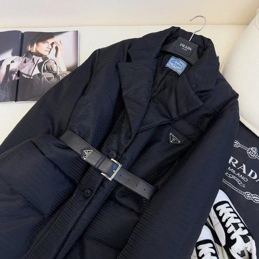 Prada Belted Black Nylon Coat