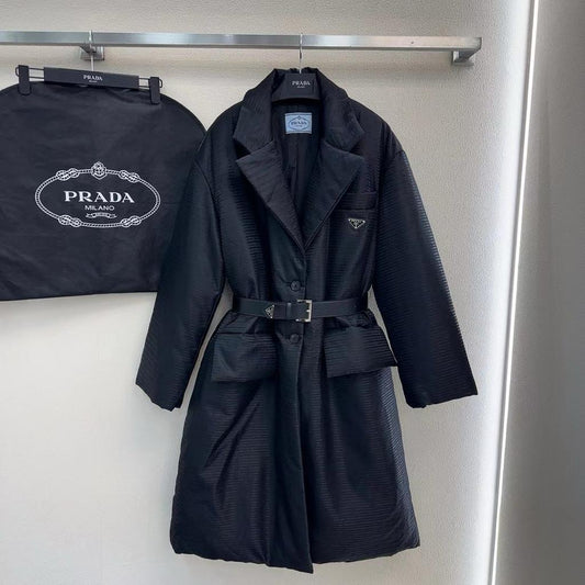 Prada Belted Black Nylon Coat