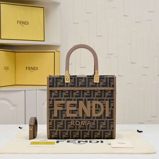 Fendi Beige Felt Tote Bag with Leather Accents