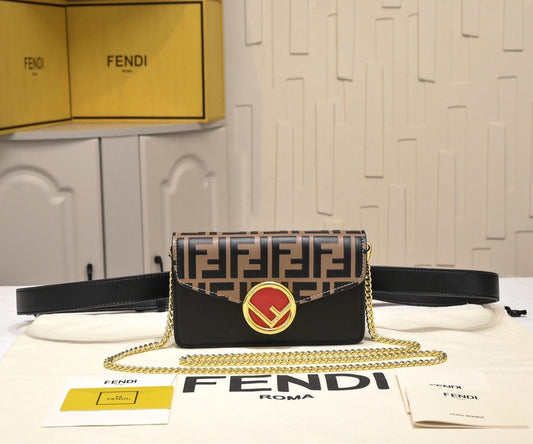 Fendi Black Leather Clutch with Gold Hardware