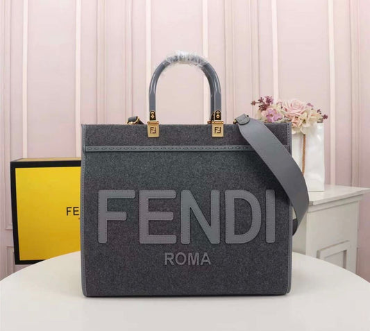 Fendi Beige Felt Tote Bag with Leather Accents