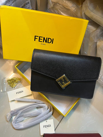 Fendi Black Leather Clutch with Gold Hardware