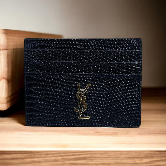 Elegant Croc-Embossedolder with Gold YSL Logo Cardh