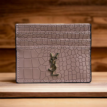 Elegant Croc-Embossedolder with Gold YSL Logo&nbsp;Cardh