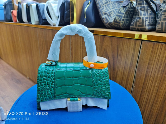 Balenciaga Hourglass Croc-Embossed Blue Handbag