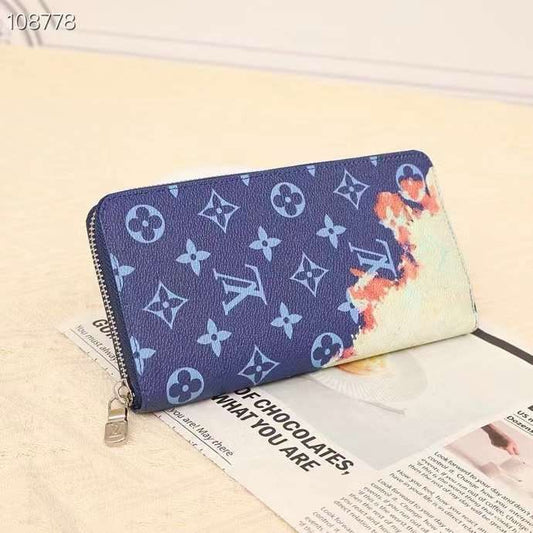 Louis Vuitton Monogram Zip Wallet in Bentlue with Artistic Acc