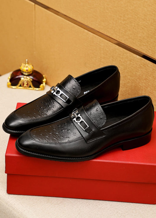 Luxury Black Leather Loafers with Silver Buckle