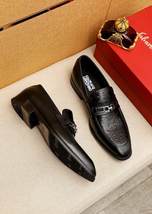 Luxury Black Leather Loafers with Silver Buckle