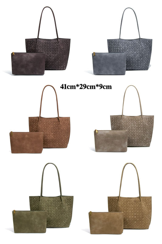 Stylish Woven Tote Bag Set in Multiple Colors