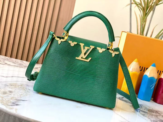 Luxury Louis Vuitton Capucines Handbags in White and Green