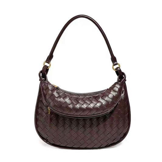 Elegant Woven Leather Shoulder Bag in Deep Brown