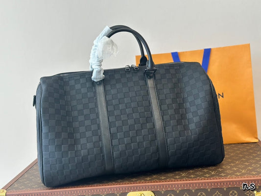 Louis Vuitton Black Checkered Travel Duffle Bag