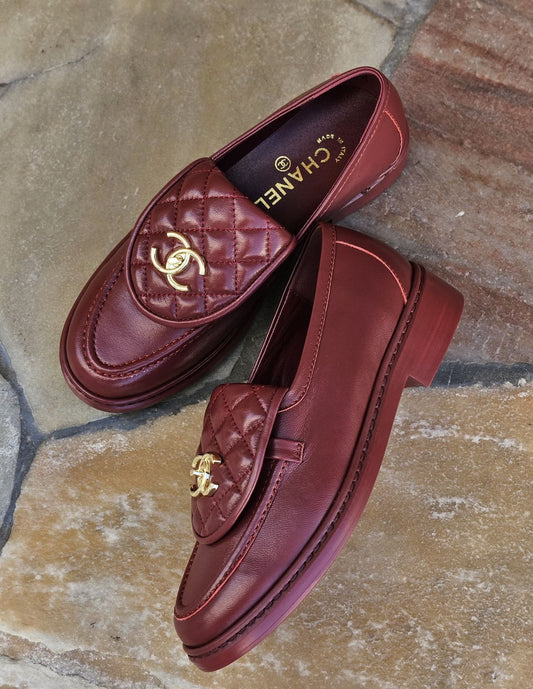 Chanel Quilted Leather Loafers in Burgundy